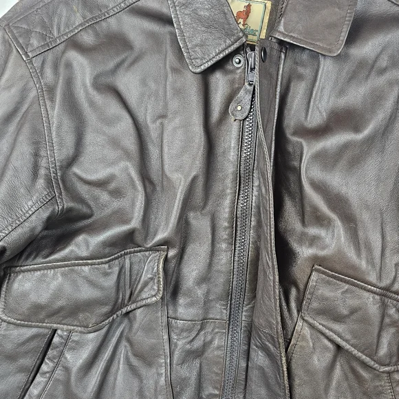 Vtg Lambskin Leather Bomber Jacket Quilted‎ Brown Grunge Top Gun Style Classic